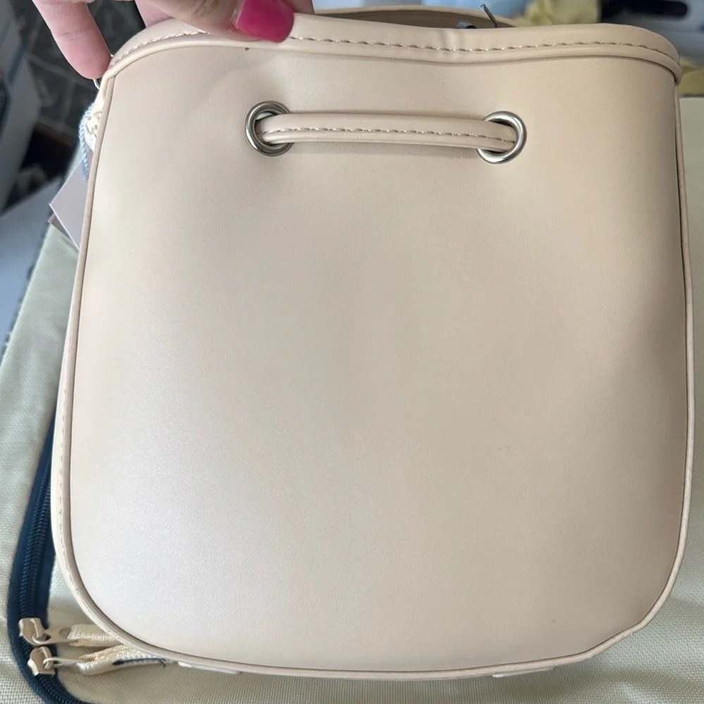 A. Calin Augusta Beige Vegan Leather Bucket Crossbody Bag NWT